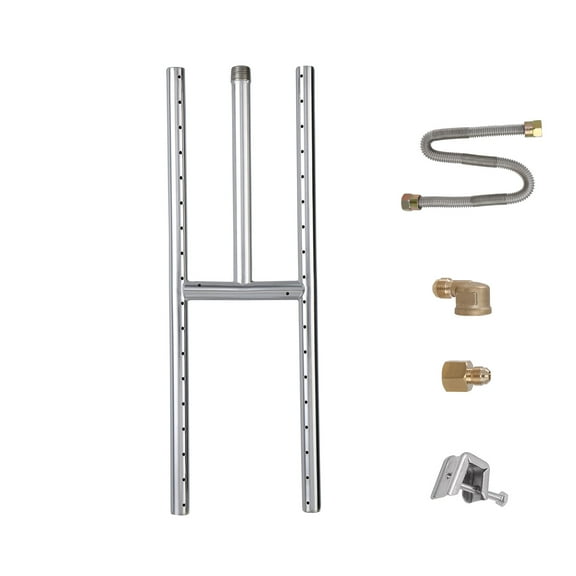 SKYSHALO 6x18'' Drop-in Fire Pit Tray, Rectangle Stainless Steel Burner, Compatible with Natural & Propane Gas, H-Burner Design, 90,000 BTU, Suitable for Both Indoor and Outdoor Settings