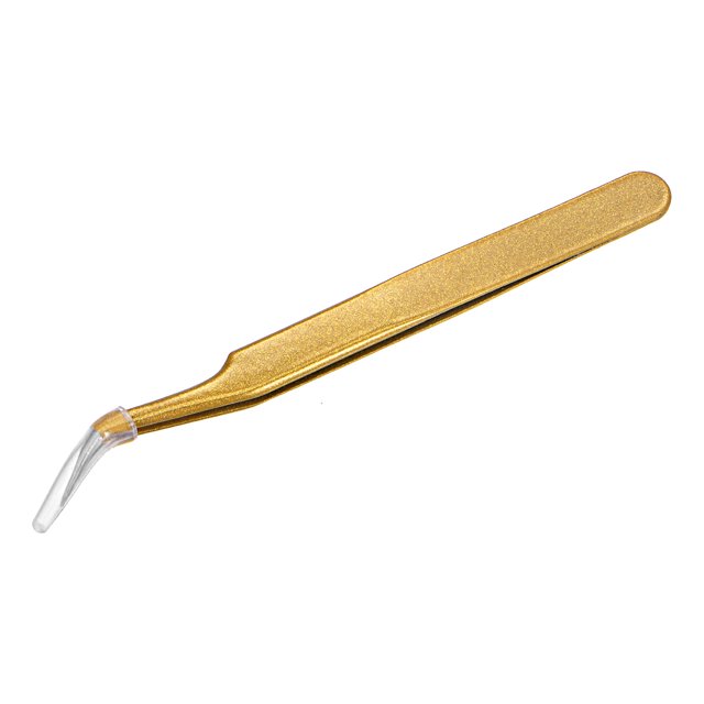 Unique Bargains Precision Curved Tip Tweezer Stainless Steel Multifunctional Golden brown