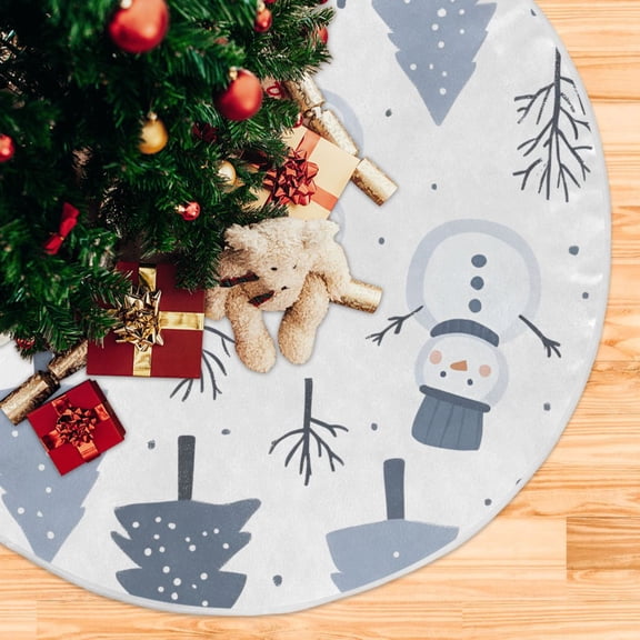 Yayeee Christmas Tree Skirt 35 inches for Xmas Tree Holiday Party Decoration, Cute Snowmen