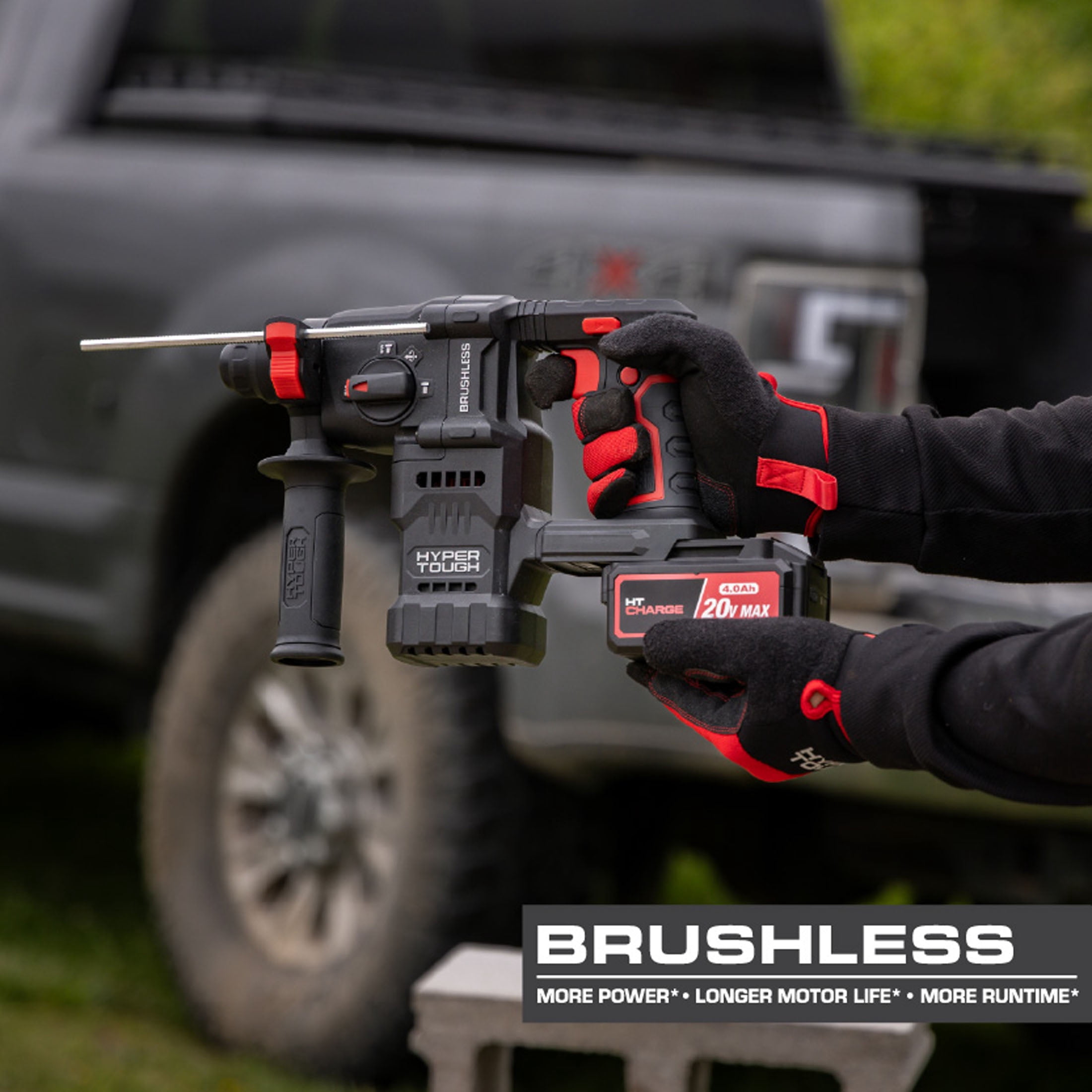 Hyper Tough 20V Brushless SDS Plus Rotary Hammer Drill with 4.0Ah Battery