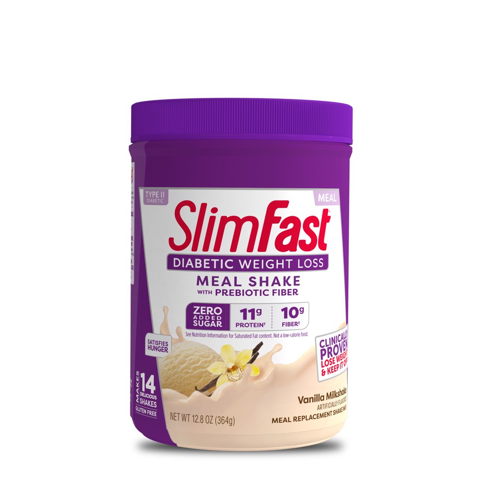 SlimFast Diabetic Meal Replacement Shake Mix, Vanilla Milkshake, 12.8 Oz. (14 servings