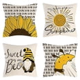 thumbnail image 1 of Juego de 4 fundas de cojín de verano de 45 x 45 cm, de lino rústico, decorativas con diseño de abeja para sofá., 1 of 3