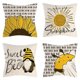 thumbnail image 1 of Juego de 4 fundas de cojín de verano de 45 x 45 cm, de lino rústico, decorativas con diseño de abeja para sofá., 1 of 3
