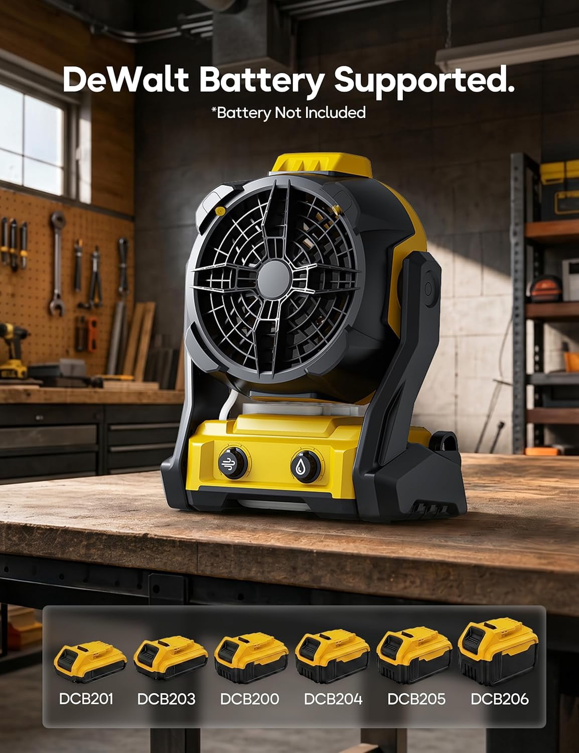 Misting Fan for DeWalt 20V Max Battery, Cordless Portable Spray Cooling Fan with USB Port & Hanging Hook, Variable Speed, Ideal for Jobsite, Camping, Outdoor & Indoor Use (Bare Tool)