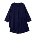 thumbnail image 4 of Sets for Women Clothing 2 Piece Summer Solid Color Round Neck Shirt Top and Casual Shorts Set with Pockets for Everyday Casual Style Dark Blue XXL, 4 of 8
