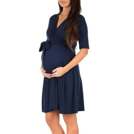 

UHUYA Womens Maternity Nursing Dresses for Breastfeeding Short Sleeve Pregnant Clothes Pure Color Dress Navy XL US:10
