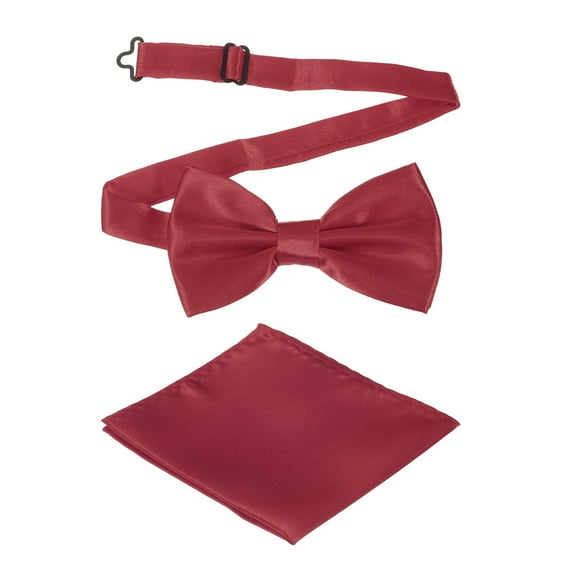 Bow Tie for Men, Adjustable Bow Ties with Pocket Square Pre-tied Bow Ties Sets for Wedding (Wine Red)