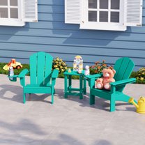 WestinTrends Malibu 3-Piece Kids HDPE Adirondack Chairs Set with Square Side Table and Cup Holders, Turquoise