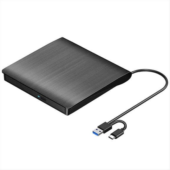 Unidad Externa de CD DVD +/-RW, USB 3.0 y USB-C Reproductor PortáTil de Grabadora de CD y DVD ROM Lector Escritor Regrabador Unidad de Disco,Negro