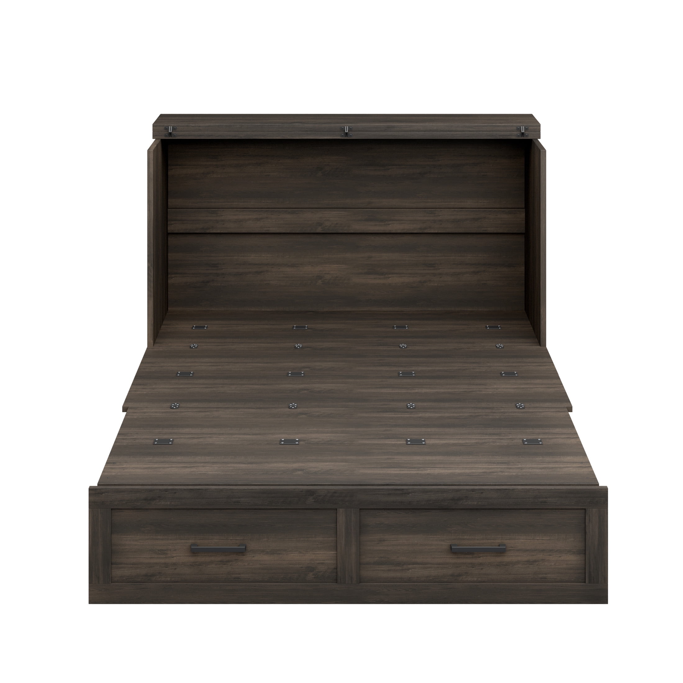 Noble House Full Size Farmhouse Murphy Cabinet Bed with Charging Station and Storage Drawer, Foldable Platform Bed,Gray