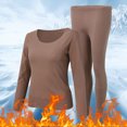 thumbnail image 2 of BKQCNKM Thermal Underwear for Women Two Piece Sets Christmas Gift for Women Crew Neck Fleece Lined Long Sleeve Thermal Pajama 2 Pices Pack Womens Underwear(2PC) Coffee L, 2 of 9