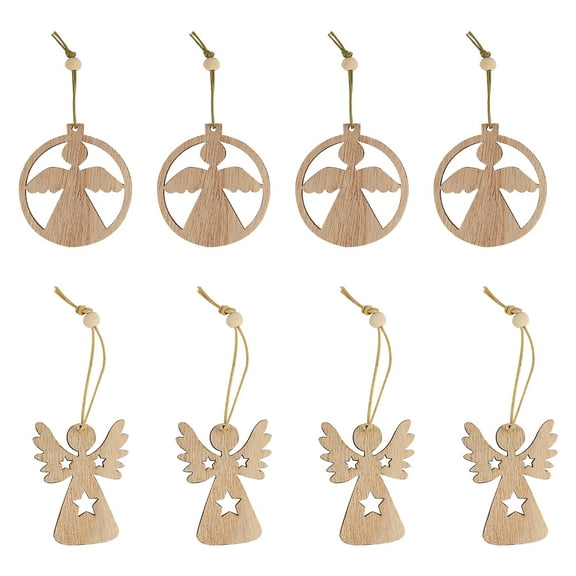 12pcs Angel Shaped Wooden Hanging Ornament Decoration with String Wooden Pendant