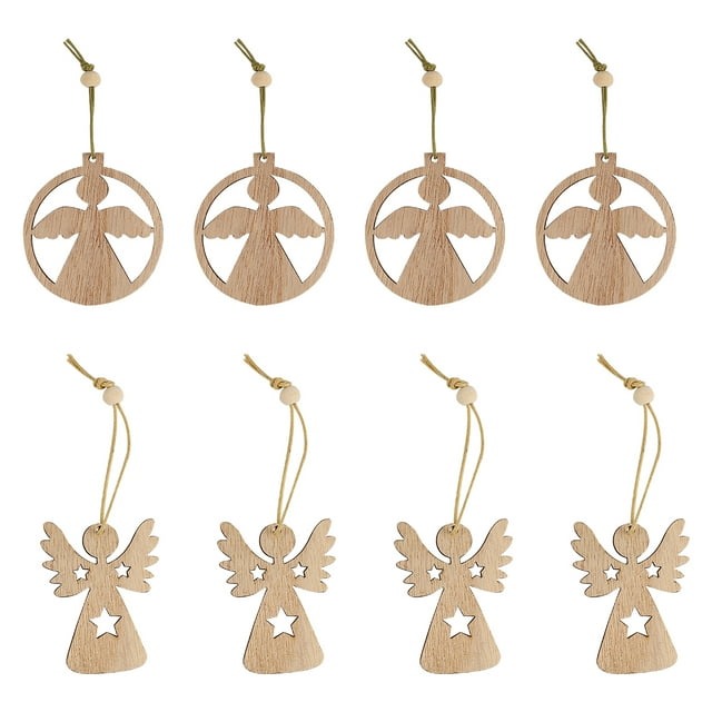 Adorno colgante de madera en forma de Ángel, decoración con colgante de madera de cuerda, 12 Uds.