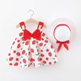 thumbnail image 2 of Odeerbi Toddler Girl Summer Beach Dress with Sun Hat Kids Baby Bow Print Suspender Dress Hat Suit Red, 2 of 6