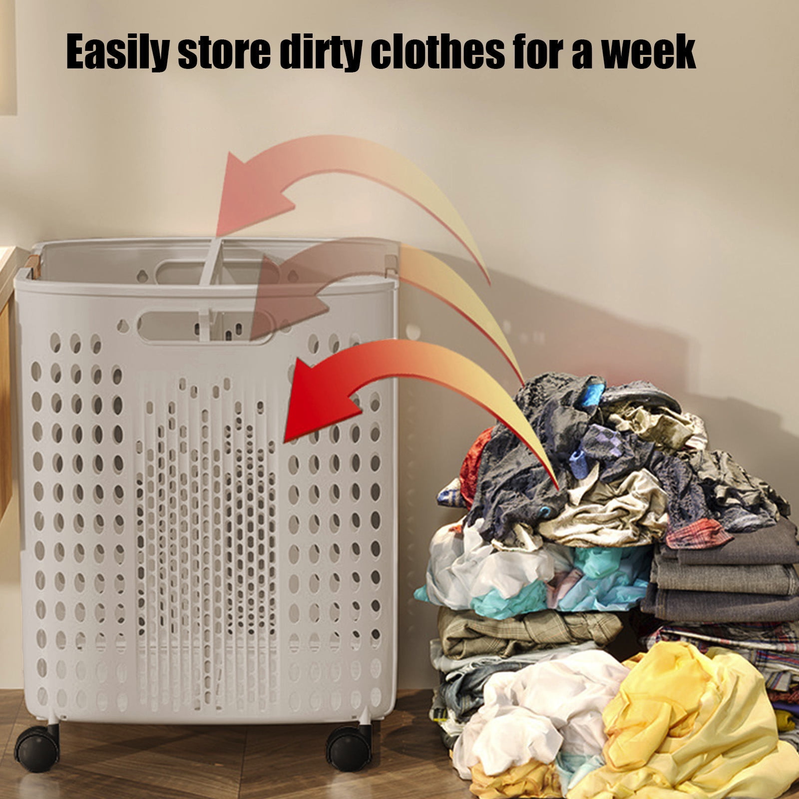 Dpityserensio Foldable Laundry Baskets Multi Functional Portable Dirty Clothes Hamper with Wheels Organization Toy Storage Basket with Handle Xmas
