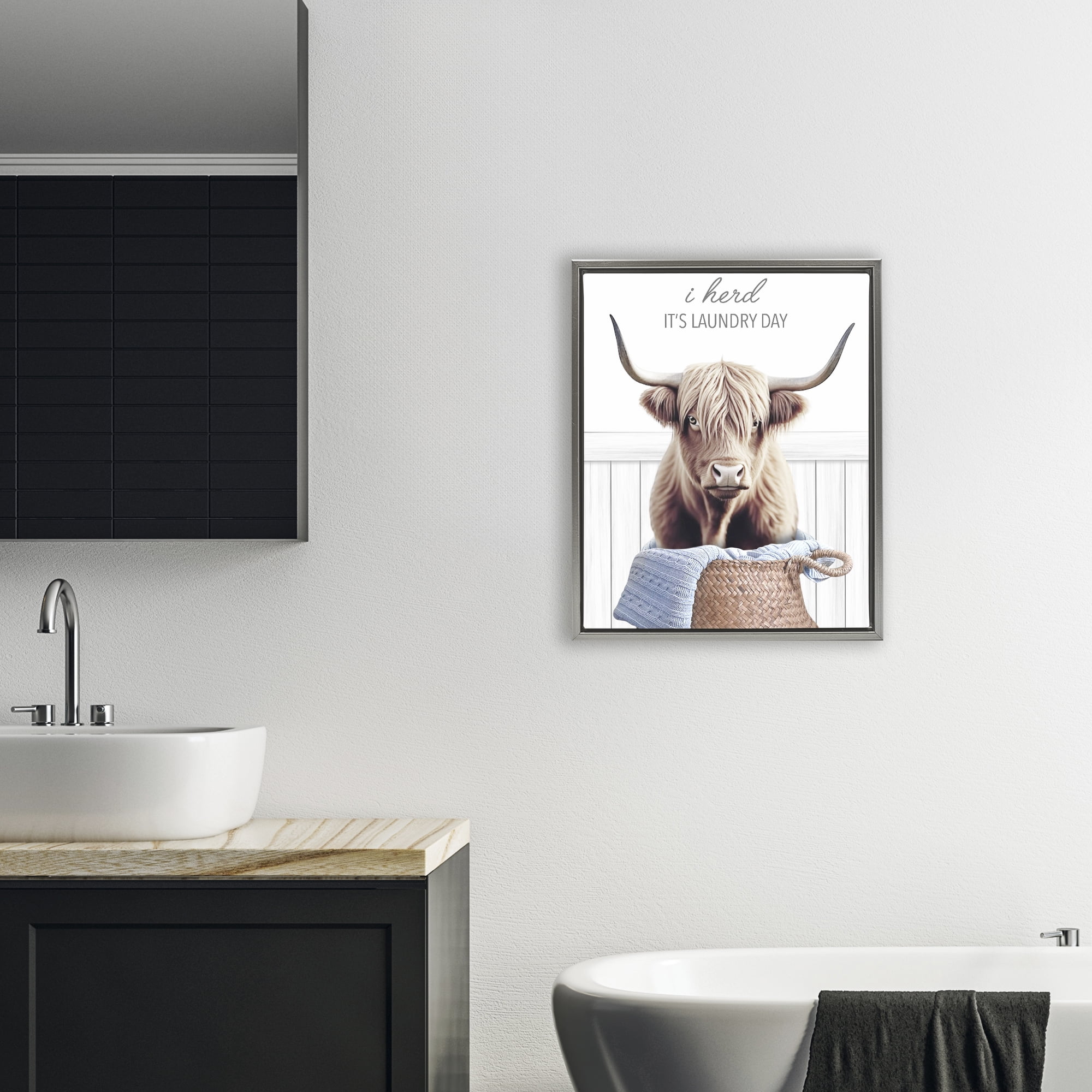 Herd It's Laundry Day Gray Framed Floater Canvas Wall Art, design by Marcus Prime