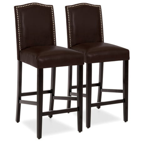 Best Choice Products Set of 2 30in Contemporary Faux Leather Counter Height Armless Backed Accent Breakfast Bar Stool Chairs for Dining Room, Kitchen, Bar w/ Studded Nail Head Trim -