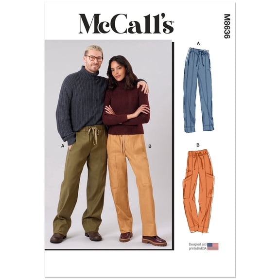 McCall's Sewing Pattern 8636 - Unisex Pull On Pants, Size: A (30-52)