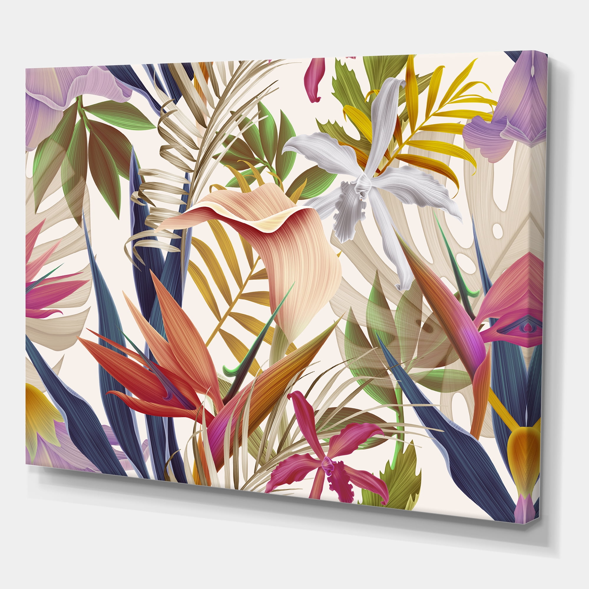 Designart ' VIntage Tropical Flowers VIII ' Tropical Canvas Wall Art Print