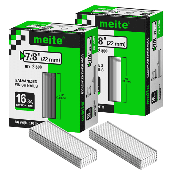 MEITE Collated Finish Nails 16 Gauge Galvanized 2 Boxes 7/8 Inch