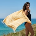 thumbnail image 2 of REGALWOVEN 1 Pack Stripe Turkish Beach Towel with Tassel, Quick Dry, Sand Free, Functional As Beach Towel, Bath Towel, Yoga Mat Yellow 71" x 35", 2 of 7