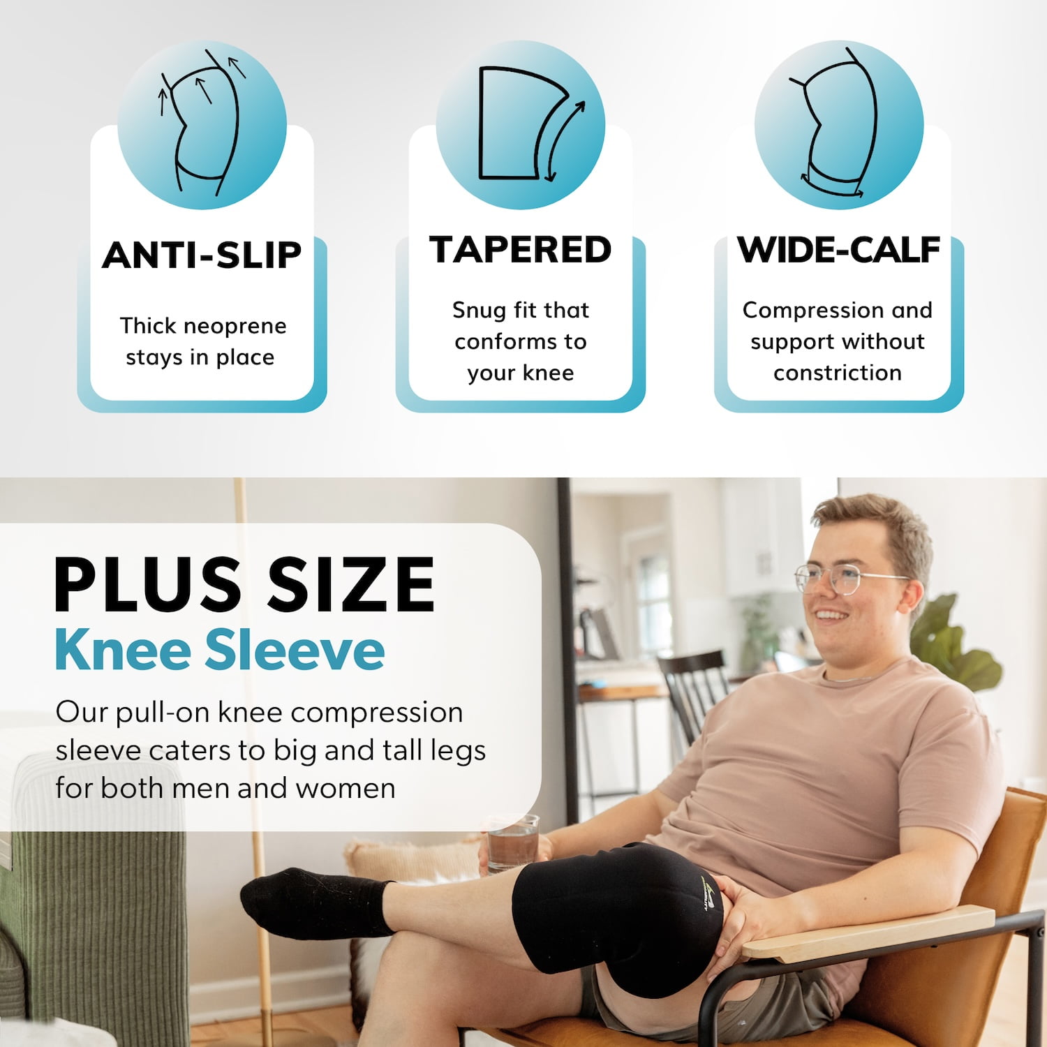 BraceAbility Plus Size Neoprene Knee Compression Sleeve 2XL, Black