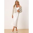 thumbnail image 2 of Abrigo de piel sintética para mujer, chaqueta, cuello de punta, mullido, frente abierto, cálido, prendas de vestir de invierno Caqui Claro S, 2 of 6