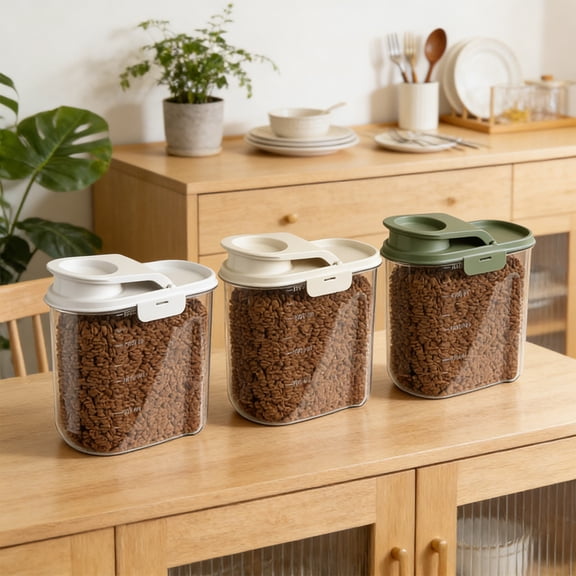 Airtight Pet Food Storage Container for Dog and Cat Kibble with Sealed Lid and Clear Window, 2L Dry Food Bin Dirt and Waterproof