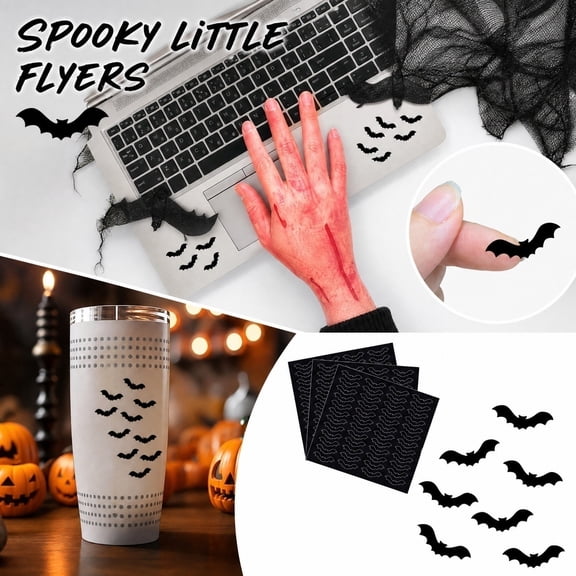480PCS Halloween Bat Stickers, Small Black Halloween Stickers, Waterproof Bat Wall Decor Stickers, Halloween Bats Decor Decals for Laptop Cup Window Party DIY Crafts