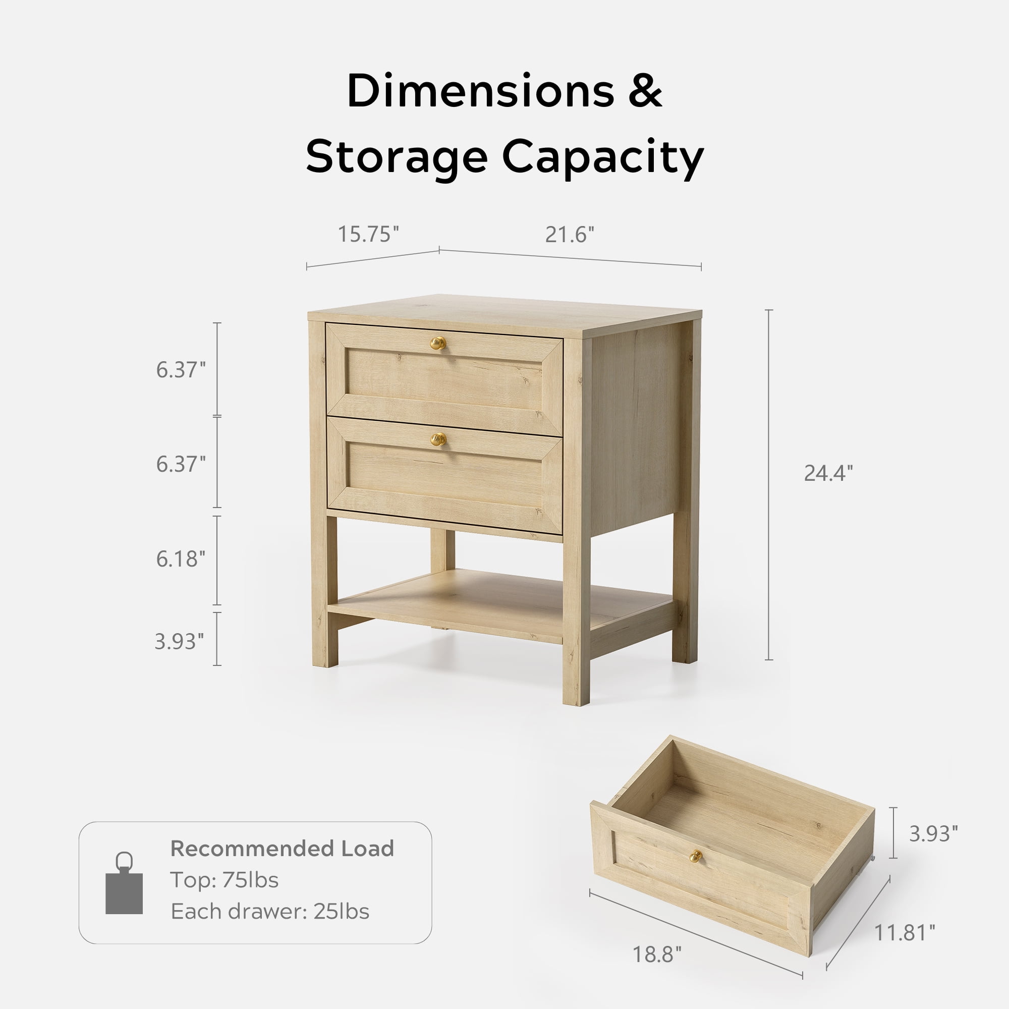 EYYTHUNG Farmhouse Nightstand Set of 2 with Drawer 24.4" Tall Modern Wood Bedside Table with Open Shelf, Large End Table, Light Oak