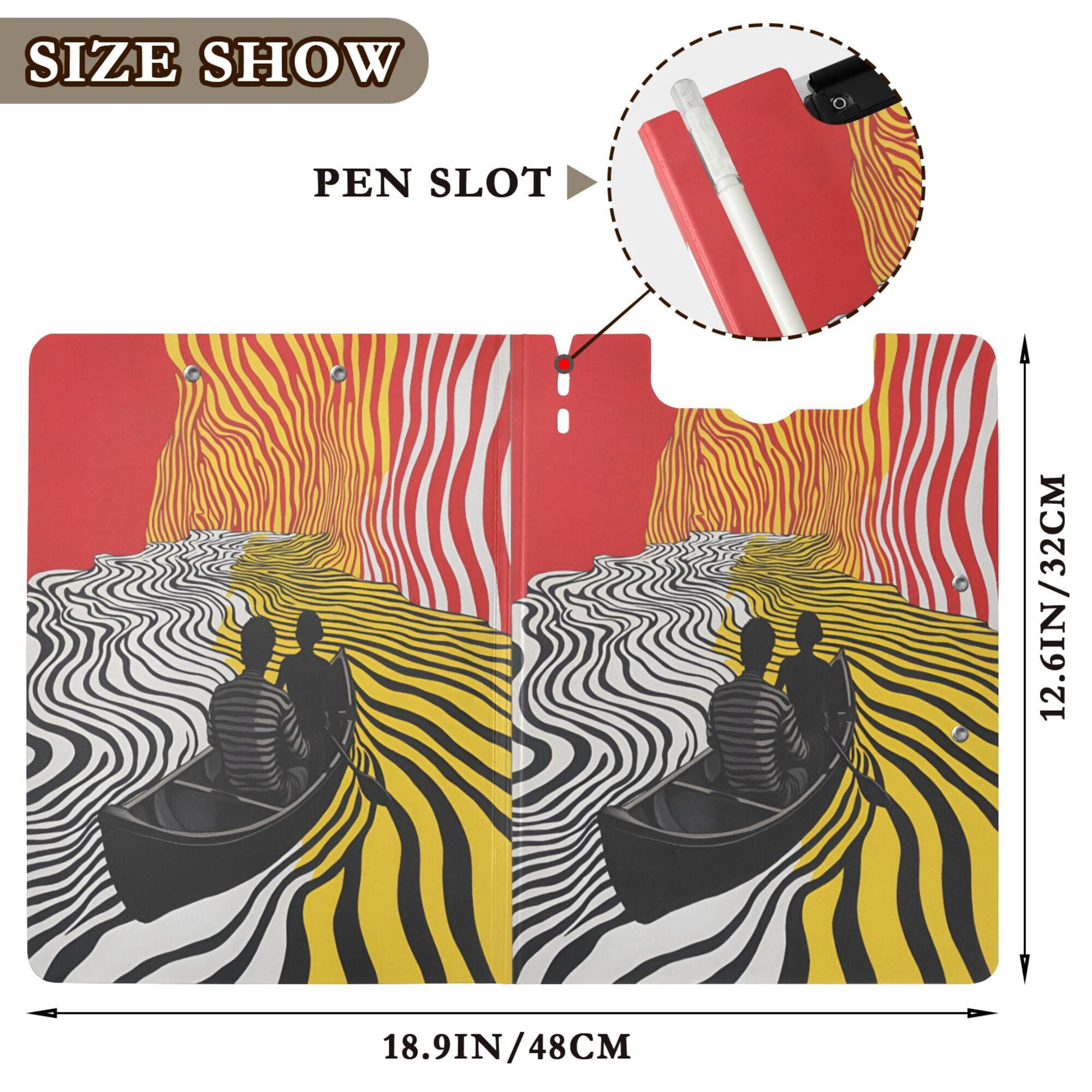 FORMRS A4 Clipboard Folder with Pen Holder Horizontal Foldable School Office Binder, Abstract Boat