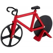 fashionhome Bike Pizza Slicer Dual Slicing Wheel Bicycle Shape Pizza Stainless Steel Chopper with Stand, Red