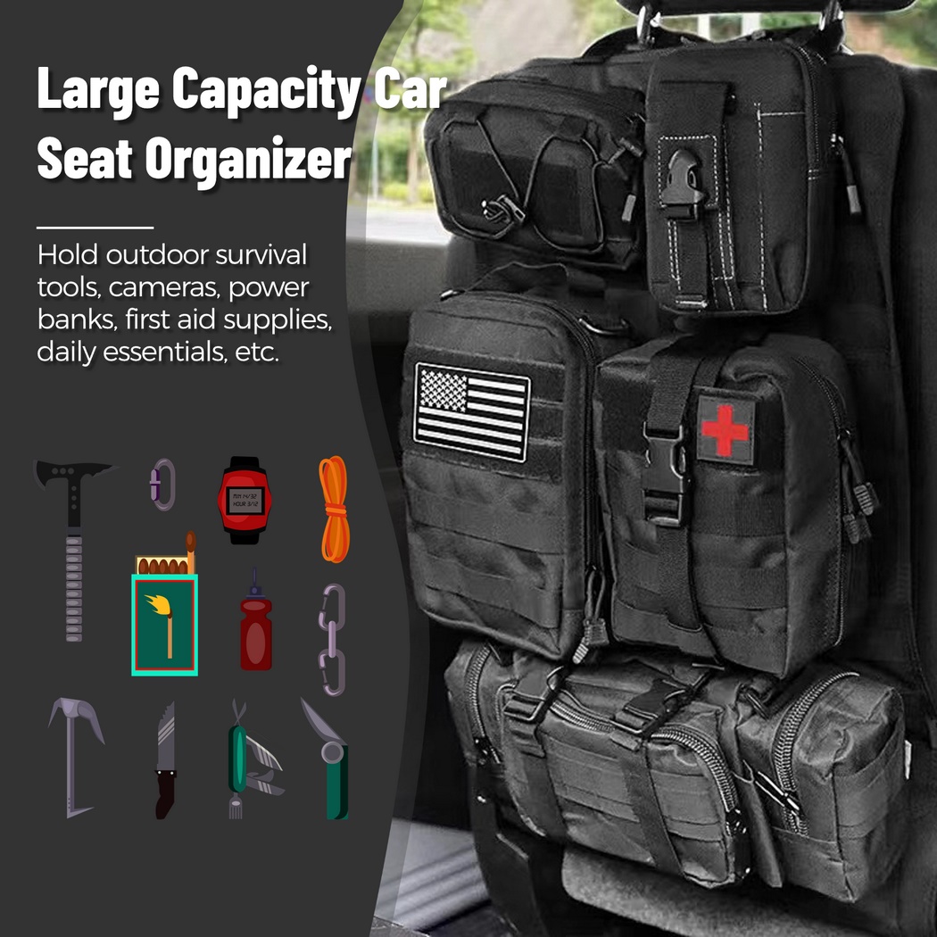 Universal Tactical Car Seat Back Organizer Bag,Molle Seat Back Organizer Panel with 5 Detachable Molle Pouches,Car Panel Organizer for Car Truck Ford Jeep Vehicle