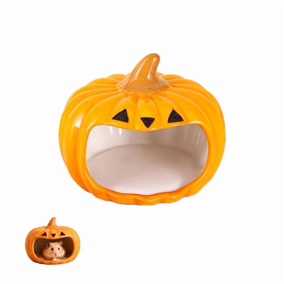 AOKISEN Ceramic Pumpkin Hamster Hideout House, Small Pet Use, Halloween style is smooth and easy to clean, for Small Pets and Gerbils