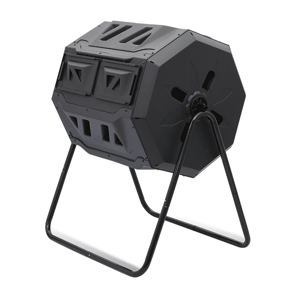 BEZT 43 Gallon Dual Chamber Compost Tumbler High Volume Composter w/ 2 Sliding Doors