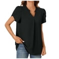 thumbnail image 2 of Lixiuxyad Women's Summer Casual T Shirts Dressy Chiffon Blouses Petal Short Sleeve V Neck Tunic Tops For Leggings Trendy Casual,Black L, 2 of 6