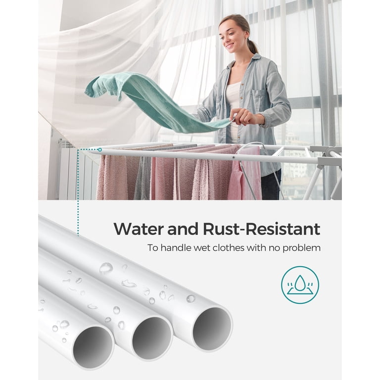 White Plastic Coated Clothes Airer With 8 Pulleys - Steel Wall Mounted Drying Rack