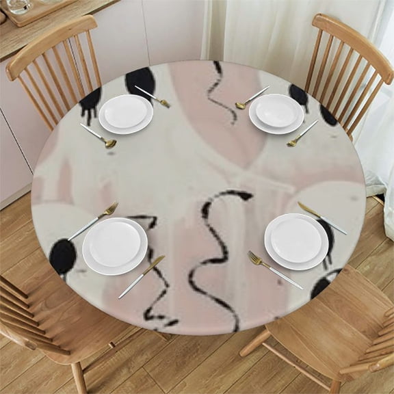 HAOXIT Pink Little Ghost Table Cloth Sweet Halloween Round Tablecloth Waterproof Outdoor Tablecloth Table Cover for Kitchen Party Picnic Dining Decor 31-35