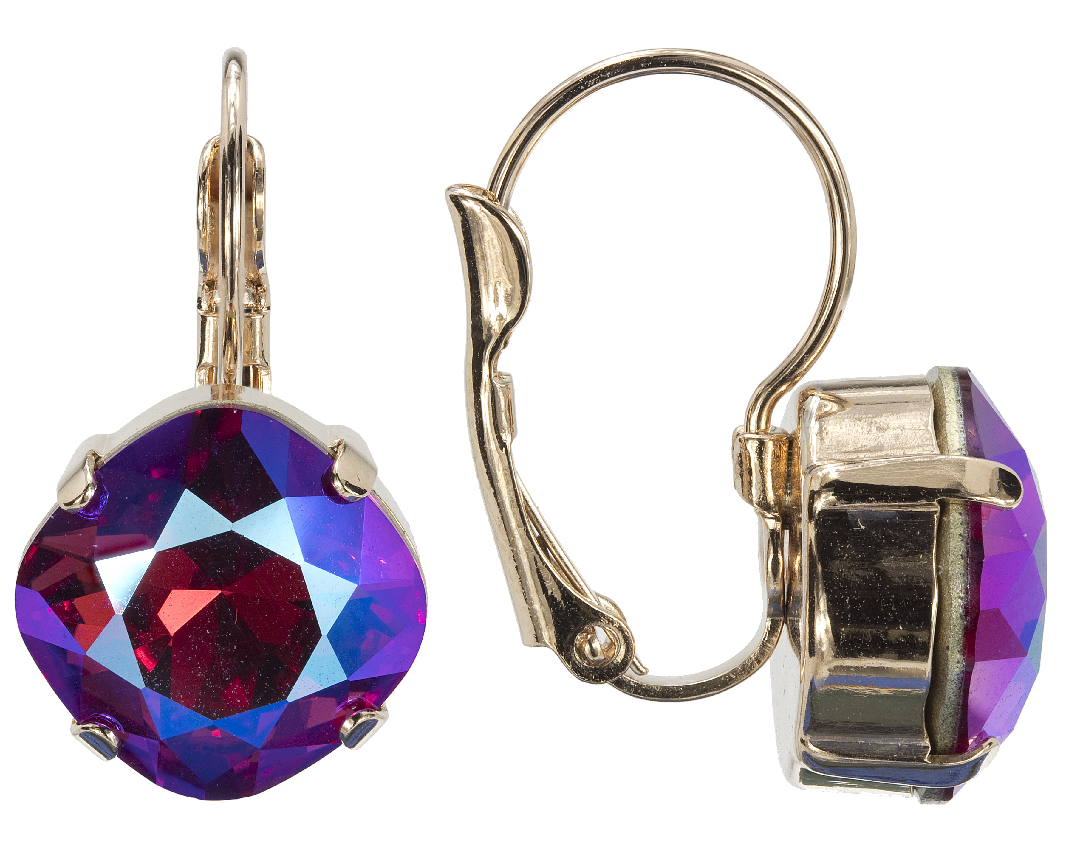 Diamond Shaped Swarovski Crystal Pink, Red, Fuchsia, Blue AB Leverback Earrings