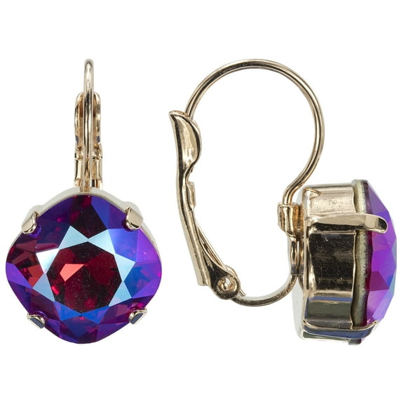 Diamond Shaped Swarovski Crystal Pink, Red, Fuchsia, Blue AB Leverback Earrings