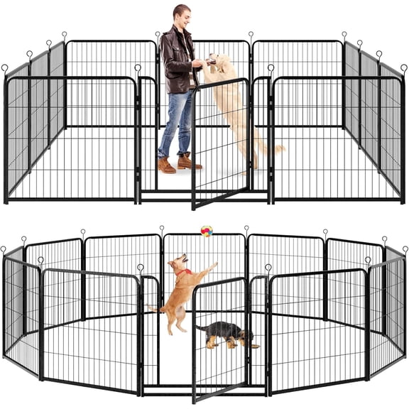 Kfvigoho Dog Playpen Outdoor 12 Panels Heavy Duty Dog Pen 32" Height Puppy Playpen Indoor Anti-Rust Exercise Fence with Doors for RV Camping Yard, Total 32FT, 79 Sq.ft