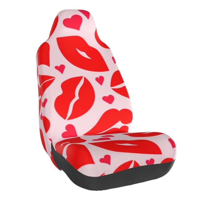 Wukai Lips Kiss Full Set Car Seat Covers with Soft Padding Universal Auto Front Seats Protector and Cushion Mat