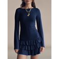 thumbnail image 5 of Women'S Long Sleeve Mini Dress Boat Neck Ruffle Bodycon Mini Flowy Cocktail Party Dresses Blue S, 5 of 7