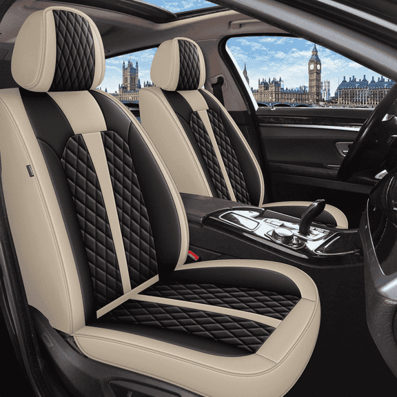 DIKSOAKR Car Seat Covers Full Set Fit for Subaru Forester 2007-2025: 5 Seat Auto Interior Accessories, Faux Leather Waterproof Car Seat Cushions Vehical Cover (Black&Beige)