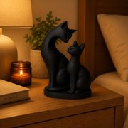 Optima 2 Pieces Cat Figurines Cat Couple Statue Novelty Minimalist Sculptures for Hotel
