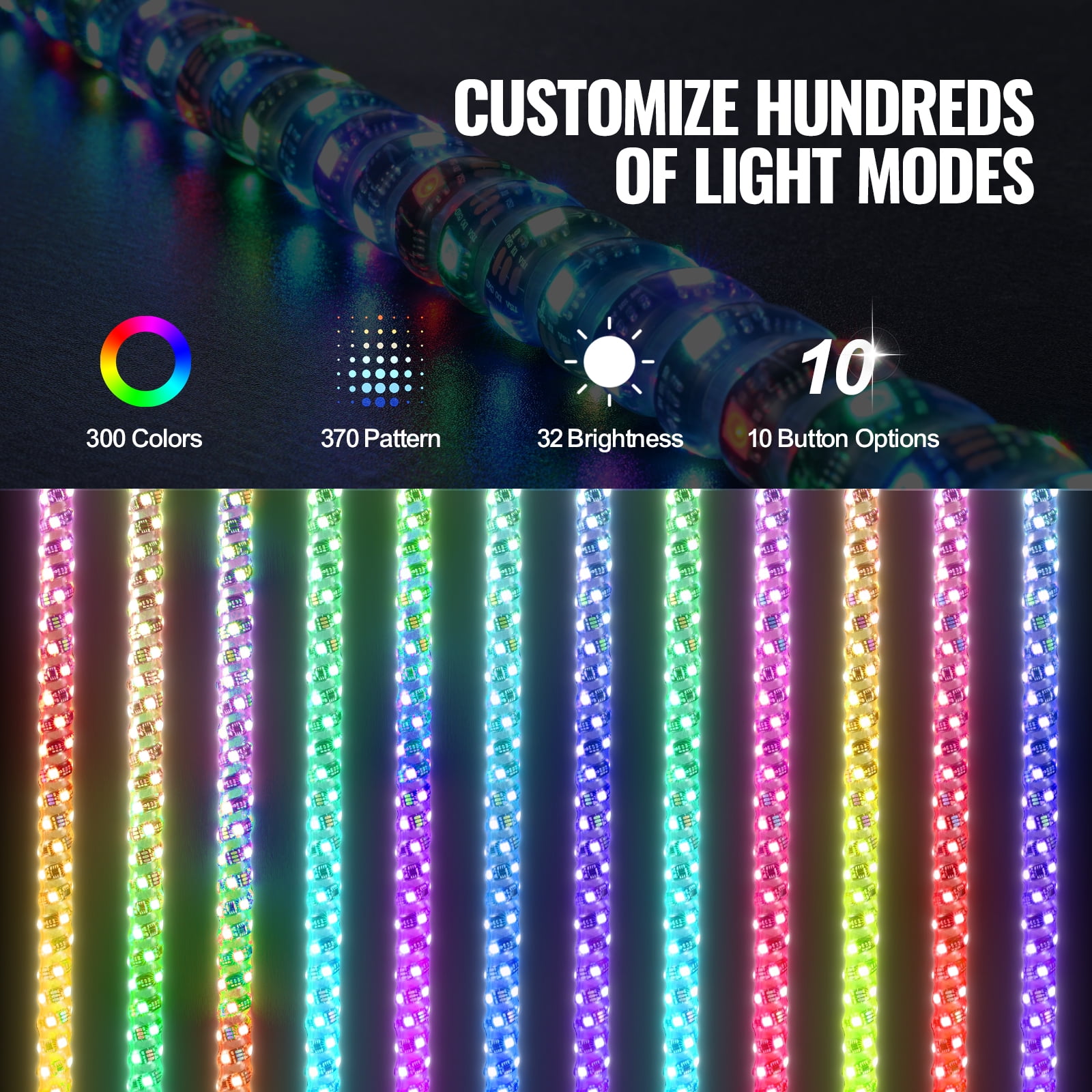 VEVOR 1 PC 4 FT Whip Light, APP & RF Remote Control Led Whip Light, Waterproof 360° Spiral RGB Chasing Lighted Whips with 2 Flags, for UTVs, ATVs, Motorcycles, RZR, Can-am, Trucks, Off-road, Go-karts