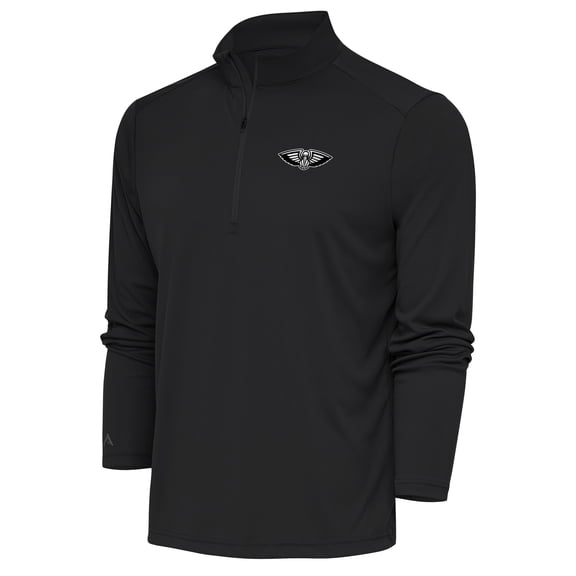 Men's Antigua Charcoal New Orleans Pelicans Metallic Logo Tribute Quarter-Zip Top