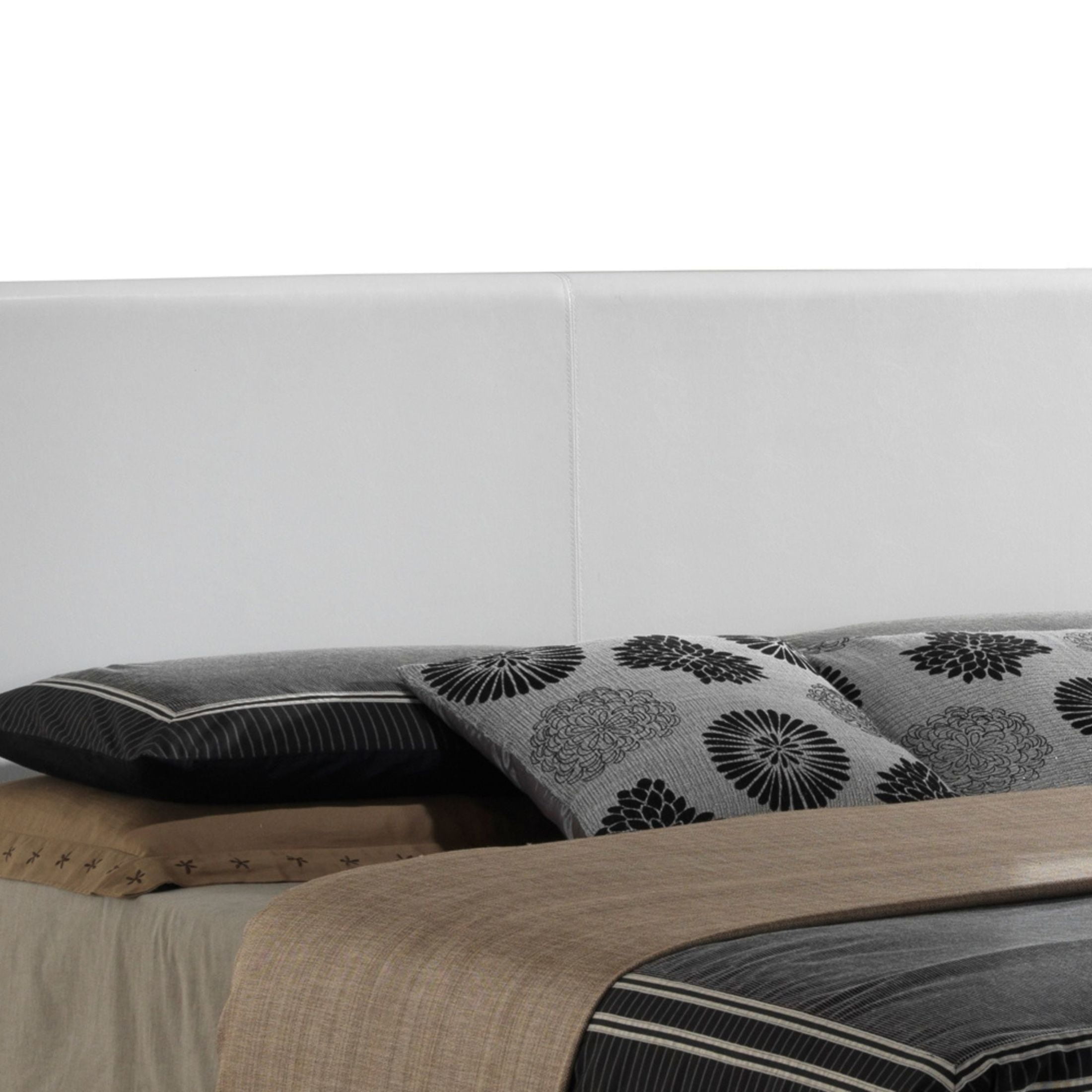 Noble House Casual Queen Upholstered Bed with Faux Leather, Sturdy Wood Frame, White