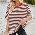 thumbnail image 6 of New Summer Arrivals Olyvenn Women Oversized Striped Color Block Short Sleeve Crew Neck T-Shirts Casual Loose Pullover Tops Summer Tee Shirt Coffee XL, 6 of 6