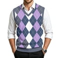 thumbnail image 2 of Dwellite Mens Plaid Sweater Vest Casual Sleeveless Knit Pullover V Neck Business Office Fall Winter Sweaters Light Purple S, 2 of 7